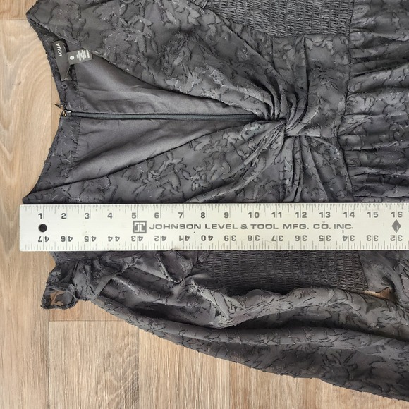 AQUA Small Black Floral Smocked Waist Ruffled V-Neck Long Sleeve Mini Dress - Picture 6 of 13